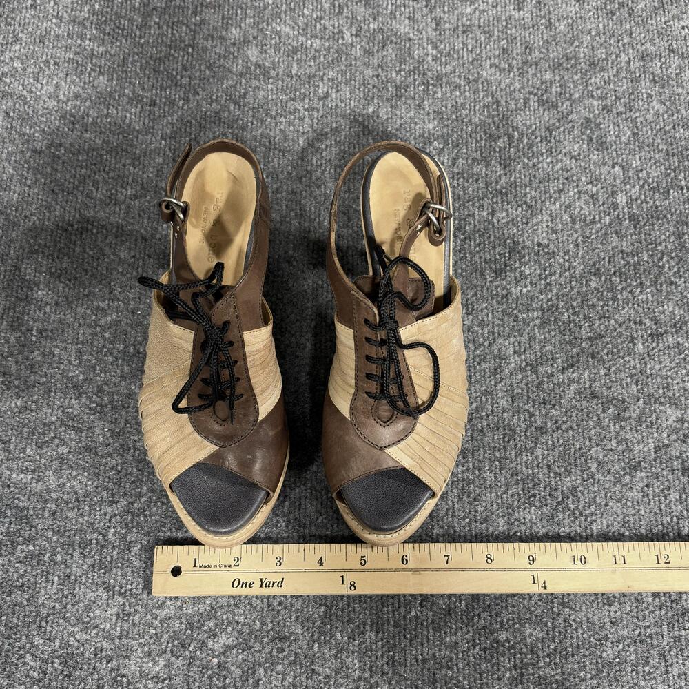 rag & bone Platform Heels Womens Size 6 Brown Lace Up Slingback Made Italy - Picture 12 of 16